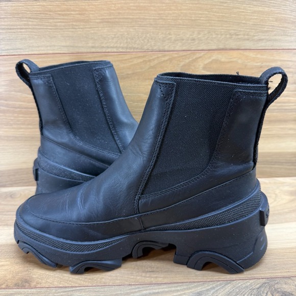 Sorel Brex Chelsea Boots Womens 8 Black Leather Waterproof Chunky - Picture 6 of 11